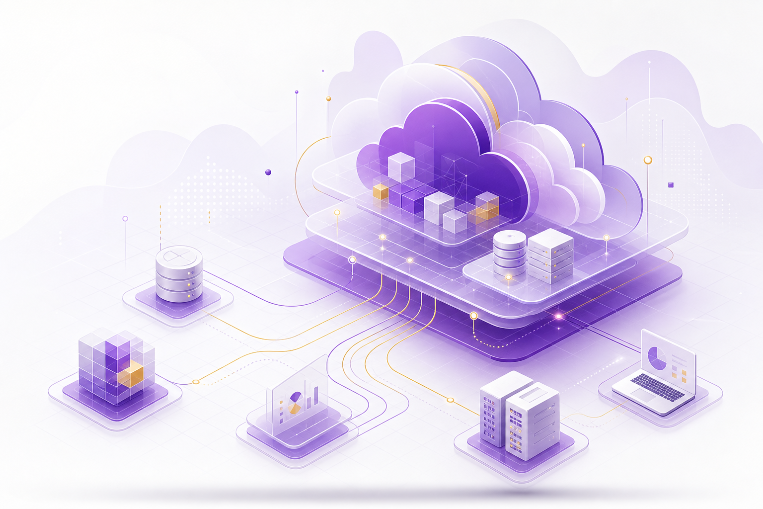 Abstract cloud infrastructure connecting data, servers, and enterprise systems